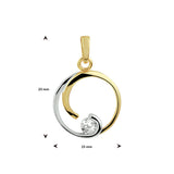 Ronde Hanger met Zirkonia van 14 Karaat Geel- en Witgoud Gestift - Diameter 15mm
