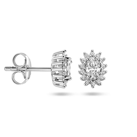 Oorknoppen met Zirkonia Halo van Gerhodineerd Zilver - Formaat 6.5x8.5mm