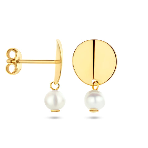 Oorknoppen Rond met Zoetwaterparel 4.5mm, 14 Karaat Geelgoud - Formaat 9.5x16mm