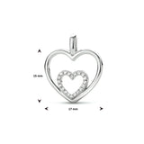 Hartvormige hanger 17 x 15 mm met Zirkonia van Gerhodineerd Zilver
