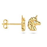 14 Karaat Geelgouden kinderoorknoppen Eenhoorn met Zirkonia - Formaat 6 x 7.5 mm