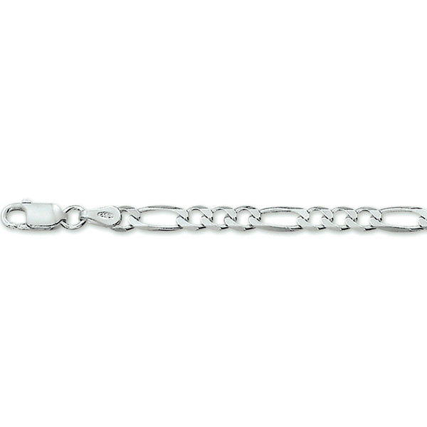 Armband van 925 Zilver, Figaro schakel 4mm - Lengte 19cm