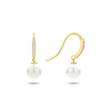 14 Karaat Geelgouden oorhangers met Parel 6mm en Zirkonia - Franse Haak