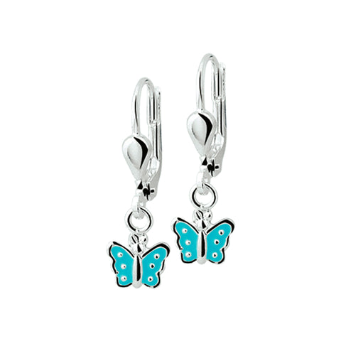 Kinderoorhangers Vlinder met emaille, Brisur Haak, 925 Zilver - Formaat 6.5 x 22 mm