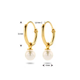 14 Karaat Geelgouden Oorringen met Hangers met Parel 4mm - Diameter 11mm