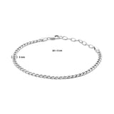 Damesarmband 3mm van Gerhodineerd Zilver, Gourmet schakel - Lengte 16+3cm