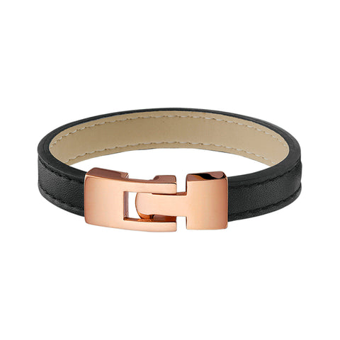 Damesarmband 10mm van Edelstaal en Leer - Lengte 18.5cm