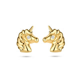 14 Karaat Geelgouden kinderoorknoppen Eenhoorn met Zirkonia - Formaat 6 x 7.5 mm