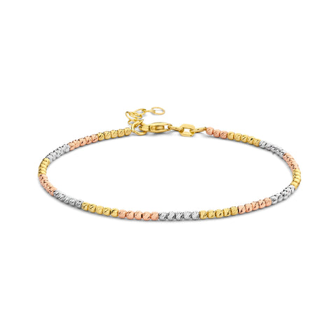 Damesarmband 2mm van 14 Karaat Goud, Tricolor, Geel/Wit/Rosé - Lengte 17+2cm