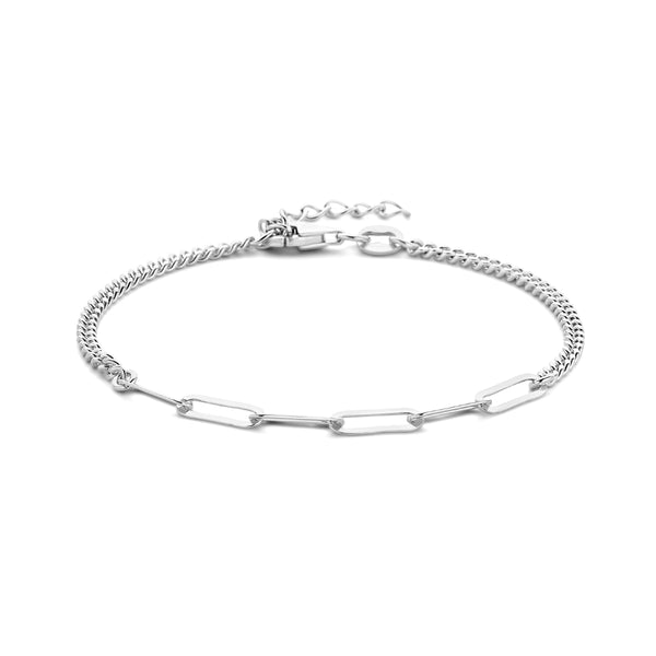 Damesarmband 2mm van Gerhodineerd Zilver, Gourmet en Paperclip Schakels - Lengte 16+3cm