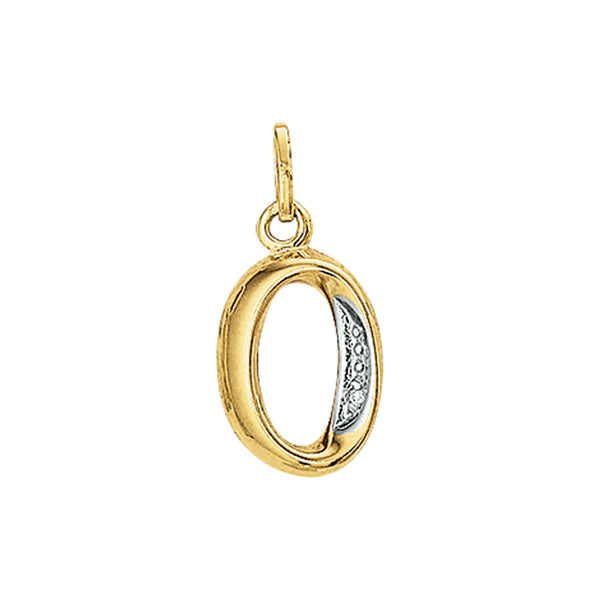 14 Karaat Geelgouden hanger met Diamant 0.005ct - Letter O - 9.5 x 15.5 mm