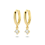 14 Kararaat Geelgouden Klapoorringen met Zirkonia hanger - Diameter 10.8mm