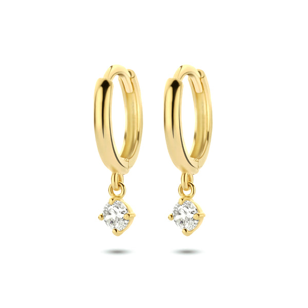 14 Kararaat Geelgouden Klapoorringen met Zirkonia hanger - Diameter 10.8mm