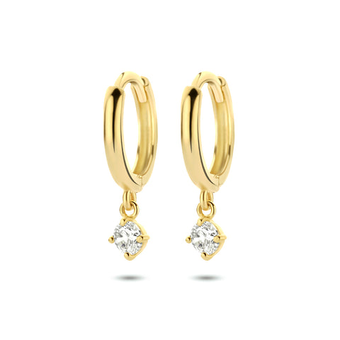 14 Kararaat Geelgouden Klapoorringen met Zirkonia hanger - Diameter 10.8mm