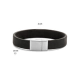 Herenarmband 12mm van Edelstaal en Leer - Lengte 21cm