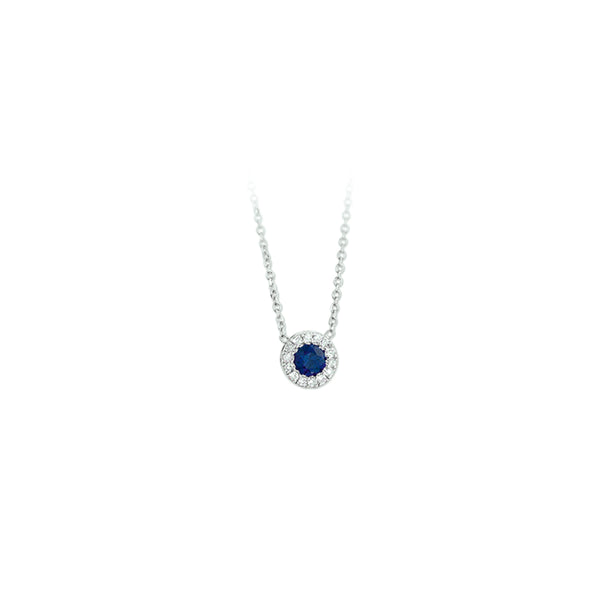 Damescollier van 14 Karaat Witgoud, Saffier 0.143ct en Diamant 0.04ct H Si - Lengte 42cm