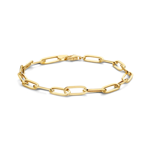 Damesarmband 5mm van 14 Karaat Geelgoud, Paperclip schakel platte buis - Lengte 18.5cm