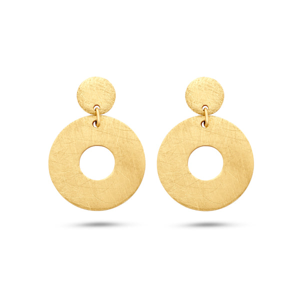 14 Karaat Geelgouden, Deels gematteerde Cirkelvormige Oorhangers - Formaat 10x14mm