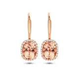 Oorhangers Morganiet 3.50ct (2x 1.75ct) en Diamant 0.23ct (2x0.115ct) Brisur Haak 14 Karaat Roségoud