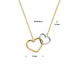 Bicolor collier 40cm+4 - Twee harten - 14Krt. Goud - Geelgoud en Witgoud
