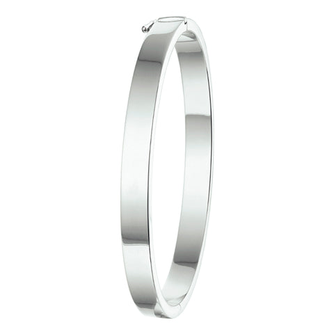 Damesarmband 6mm Bangle van Gerhodineerd Zilver, Vlakke buis met scharnier - Diameter 65mm