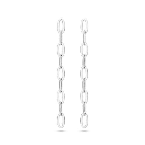 Oorhangers van Gerhodineerd Zilver Schakelmotief Paperclip Platte Buis - Hoogte 39mm