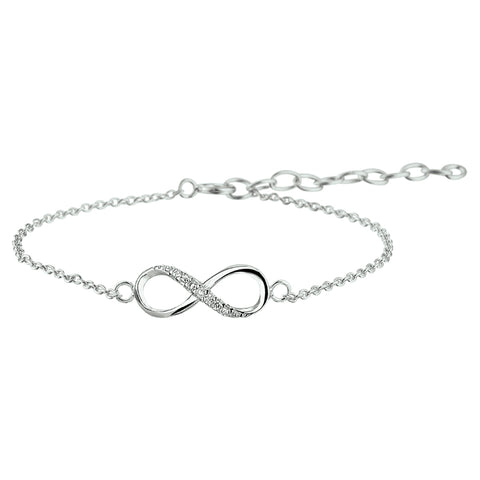 Damesarmband van Gerhodineerd Zilver, Infinity met Zirkonia - Lengte 13+3cm