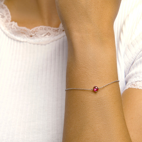 Armband Synth. Robijn 17 + 3 Cm Zilver Gerhodineerd