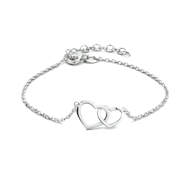 Damesarmband van Gerhodineerd Zilver met Twee Hartjes - Lengte 16+3cm