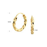 Oorringen 14 Karaat Geelgoud met Gedraaide Buis 2mm - Diameter 13mm