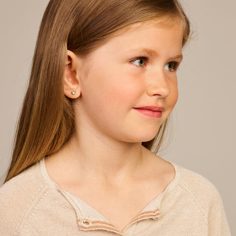 14 Karaat Geelgouden Kinderoorknoppen Kroon met Zirkonia - Formaat 5.5 x 5 mm
