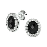Oorknoppen Gerhodineerd Zilver met Onyx en Zirkonia Halo - Formaat 10x11.5mm