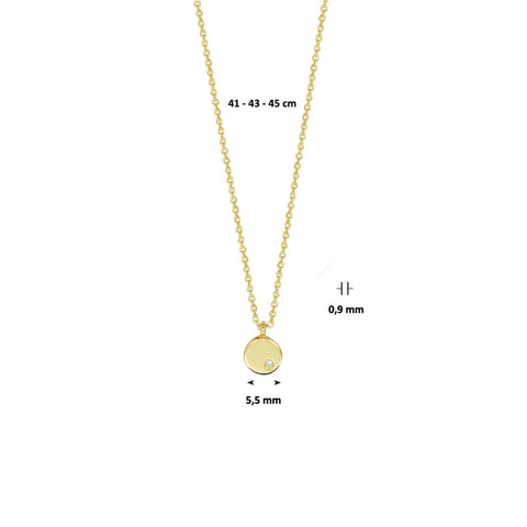 Damescollier van 14 Karaat Geelgoud, Ronde hanger met Diamant 0.005ct H Si - Lengte 41+4cm
