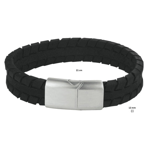 Herenarmband 12mm van Edelstaal en Leer - Lengte 21cm