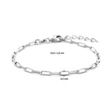 Damesarmband 2.3 mm van Gerhodineerd Zilver, Paperclipschakel vierkante buis - Lengte 15.5+2.5cm