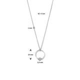 Damescollier van Gerhodineerd Zilver, Ankerschakel 1mm met Ronde hanger 14mm - Lengte 42+3cm