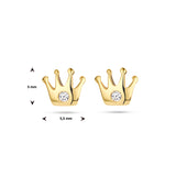 14 Karaat Geelgouden Kinderoorknoppen Kroon met Zirkonia - Formaat 5.5 x 5 mm
