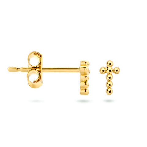 Oorknoppen Kruis van Bolletjes 14 Karaat Geelgoud - Formaat 2.5x4.5mm