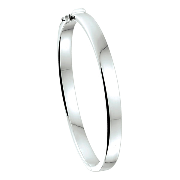 Damesarmband 6mm Bangle van Gerhodineerd Zilver, Vlakke buis met scharnier - Diameter 60mm