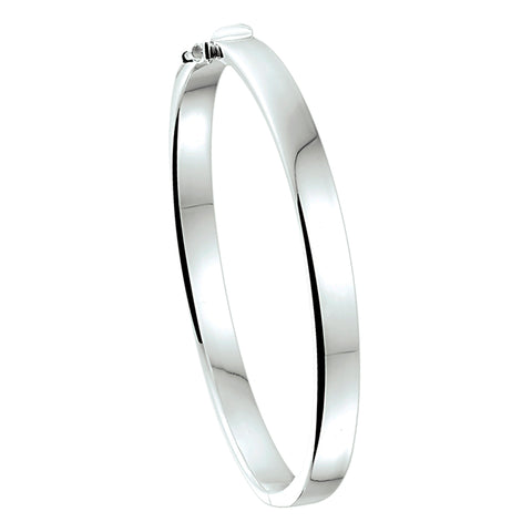 Damesarmband 6mm Bangle van Gerhodineerd Zilver, Vlakke buis met scharnier - Diameter 60mm