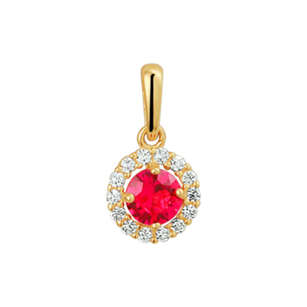 14 Karaat Geelgouden Hanger met Synthetische Robijn en Zirkonia - Formaat 6.5x13mm