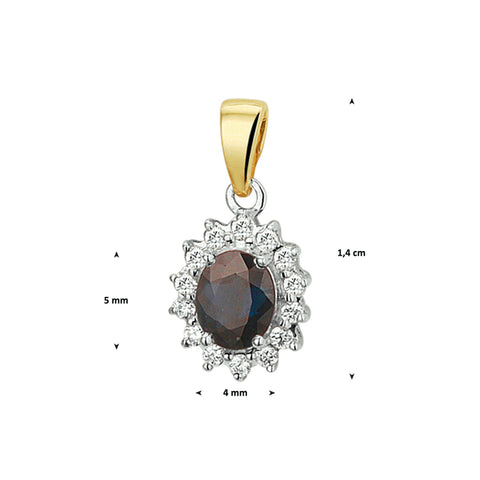 Bicolor Geel- en Witgouden Hanger met Saffier 0.50ct en Diamant 0.10ct - Formaat 4x14mm