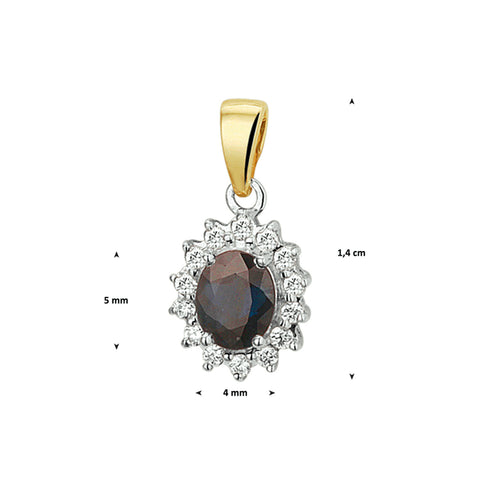 Hanger Saffier En Diamant 0.10ct H Si 0.50ct Goud (Bicolor Goud Geel/Wit)