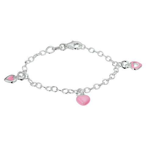 Kinderarmband van 925 Zilver met Roze Hartjes - Lengte 13cm