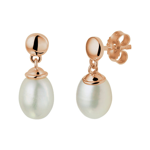 14 Karaat Roségouden Oorhangers met Parel 6.5x10mm - Hoogte 15mm