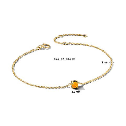 Damesarmband van 14 Karaat Geelgoud met Geboortesteen Citrien November - Lengte 15.5+3cm