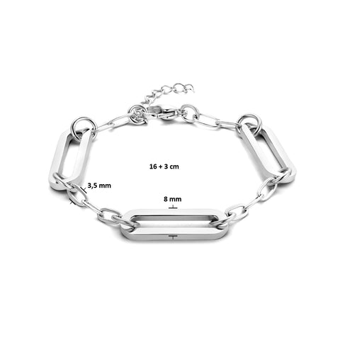 Damesarmband 8mm met Edelstaal, Paperclip Schakel - Lengte 16+3cm