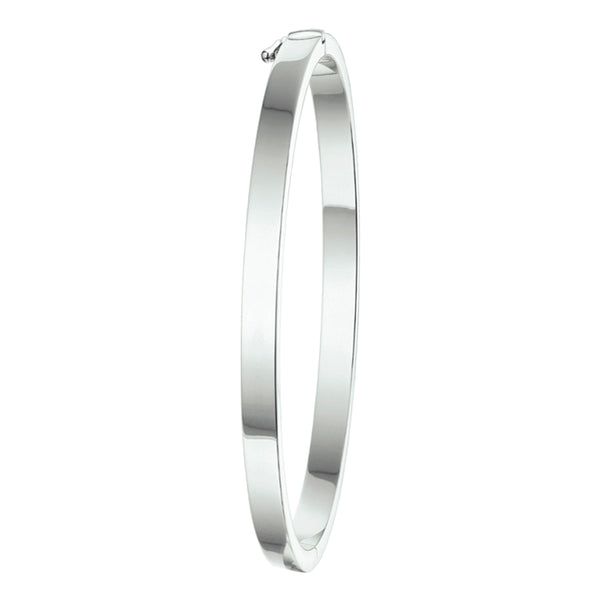 Damesarmband 4mm, Bangle van Gerhodineerd Zilver, Vlakke buis met scharnier - Diameter 60mm