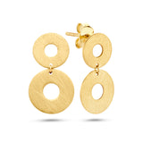 14 Karaat Geelgouden, Deels gematteerde Cirkelvormige Oorhangers - Formaat 10x18mm