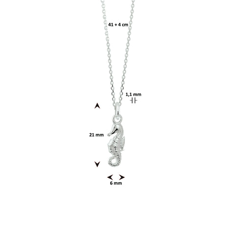 Damescollier van 925 Zilver, Ankerschakel 1.1mm met Zeepaard hanger - Lengte 41+4cm